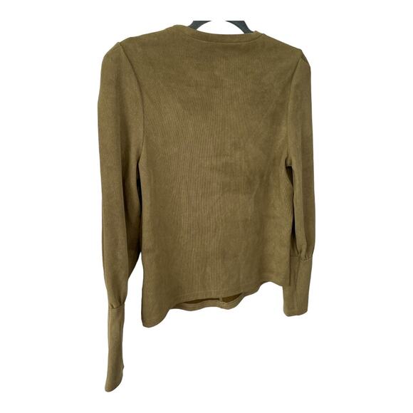 Walter Baker Puff Sleeve Keyhole Crew Neck Aliva Top Solid Tan Size Medium - Picture 2 of 6